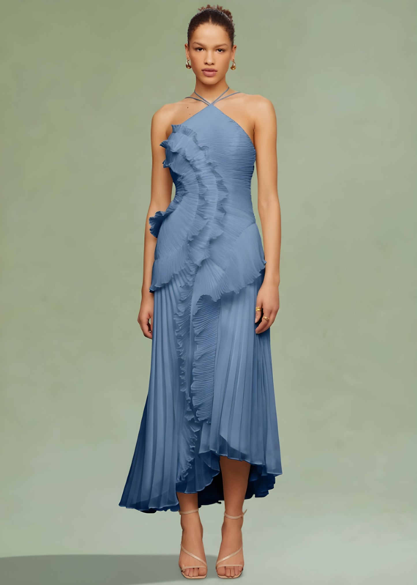 Livette - Halter neck and ruffles Maxi Dress