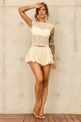 Dusky Floral Lace Top - Cream