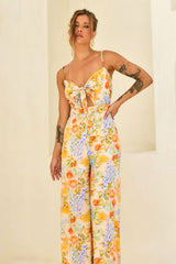 Floral Serenade Rayon Jumpsuit - Yellow Multi