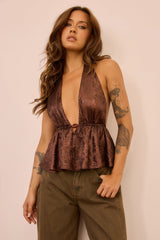 Gilded Whisper Foiled Chiffon Top - Bronze