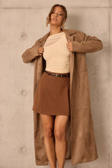 Lemon Vegan Suede Coat - Coffee