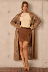Lemon Vegan Suede Coat - Coffee