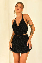 Moonlight Drive Beaded Chiffon Mini Skirt - Black