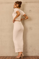 Sharp Hour Knit Midi Skirt - White