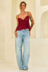 Soft Moonlit Chiffon Top - Wine