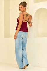 Soft Moonlit Chiffon Top - Wine