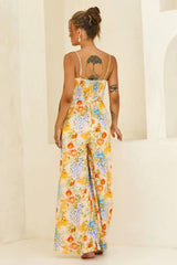 Floral Serenade Rayon Jumpsuit - Yellow Multi