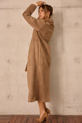 Lemon Vegan Suede Coat - Coffee