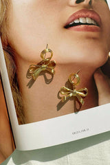 Lustre Bow Drop Earrings - Gold