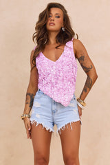 Ocean Mirage Sequin Top - Pink