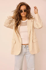 Strut With Style Woven Blazer - Cream Stripe