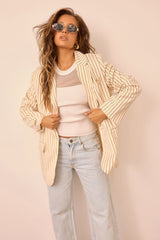 Strut With Style Woven Blazer - Cream Stripe