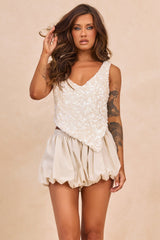 Whisper Bloom Woven Shorts - Beige